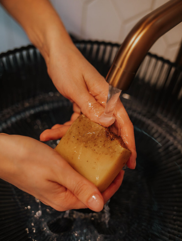 Scrub soap with sea buckthorn powder and coconut oil 