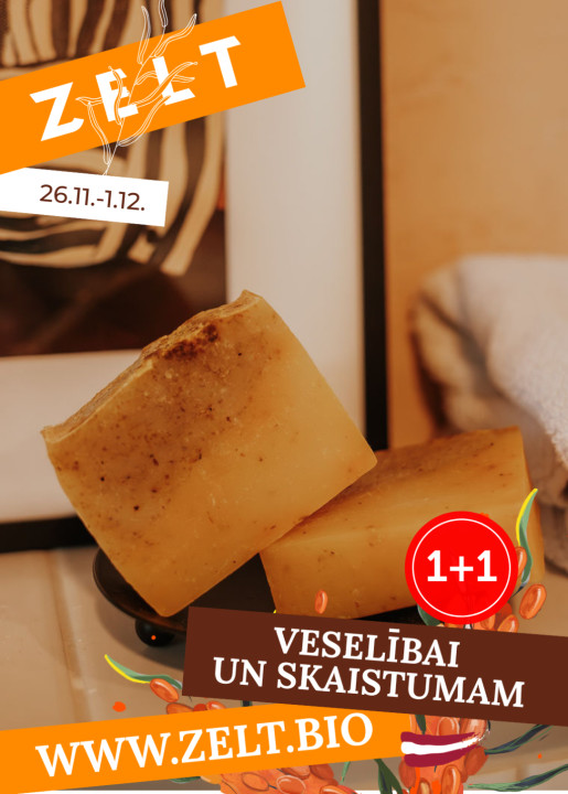 1+1 Skrubja ziepes ar smiltsērkšķu pulveri un kokosriekstu eļļa