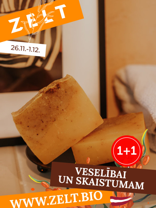 1+1 Skrubja ziepes ar smiltsērkšķu pulveri un kokosriekstu eļļa