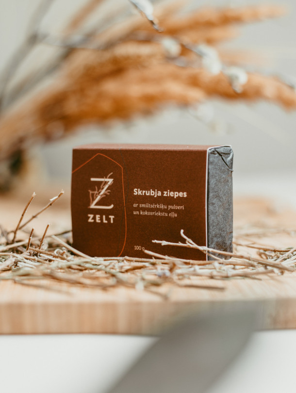 Skrubja ziepes ar smiltsērkšķu pulveri un kokosriekstu eļļa