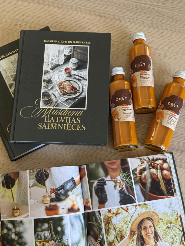 JAUNUMS / Pavārgrāmata “Mūsdienu Latvijas saimnieces” + 3 premium smiltsērkšķu sulas