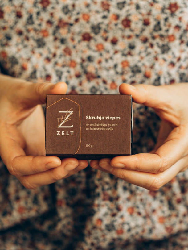Skrubja ziepes ar smiltsērkšķu pulveri un kokosriekstu eļļa